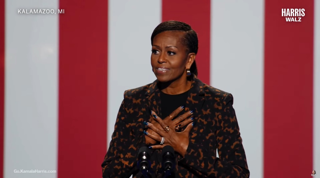 Michelle Obama gives a speech to voters in Michigan