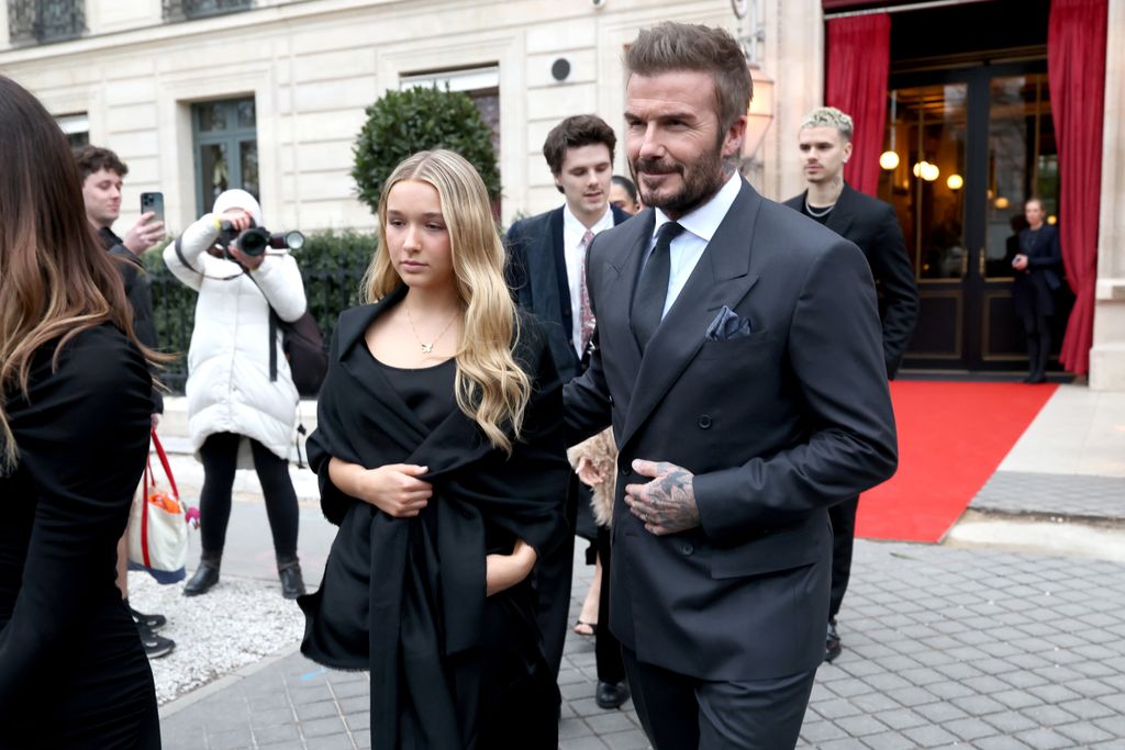 Harper Beckham and David Beckham are seen during the Haute Couture Spring Summer 2026 as part of Paris Fashion Week 