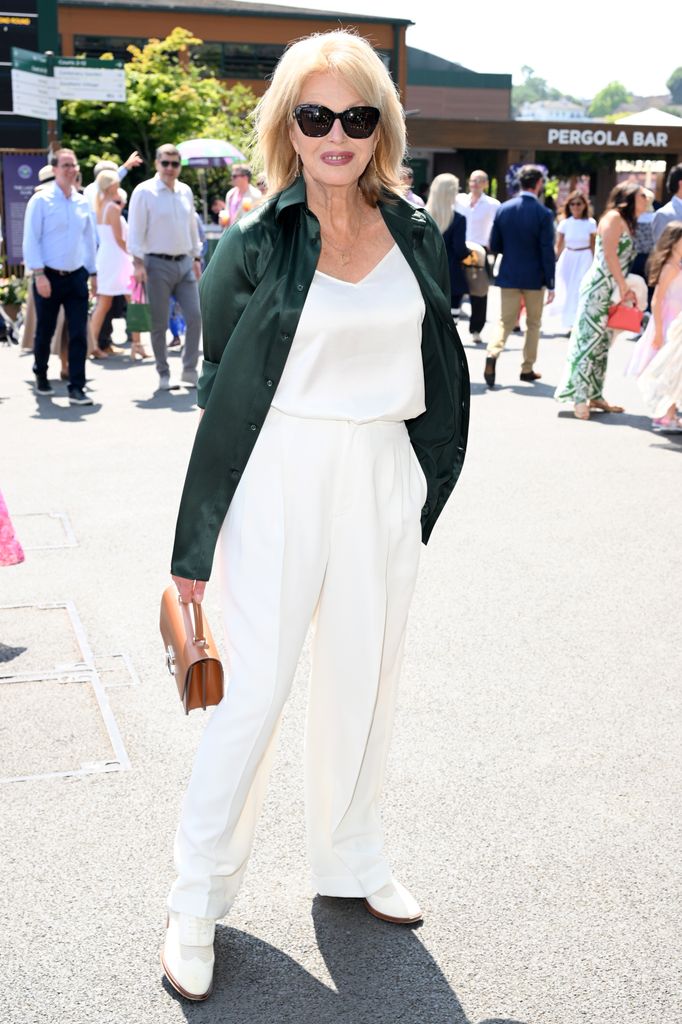 joanna lumley in white outfit at wimbledon