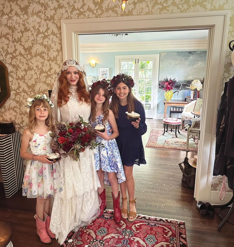 Christina Hendricks with her bridesmaids at her second wedding
