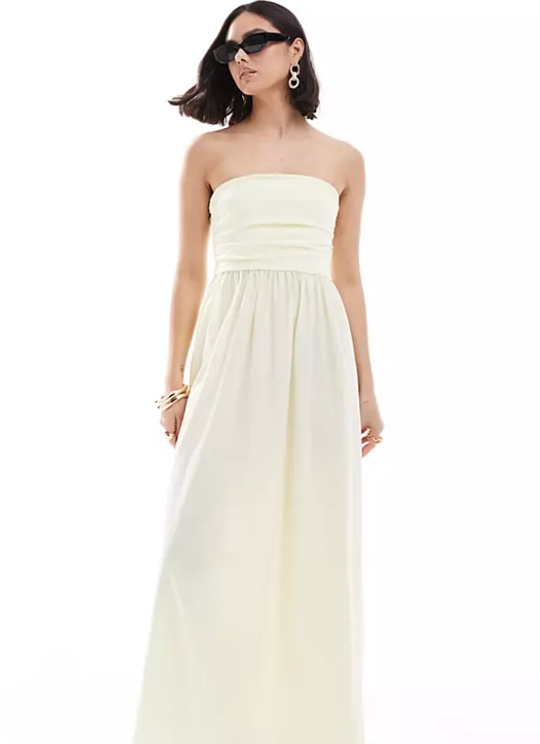 asos yellow strapless dress 