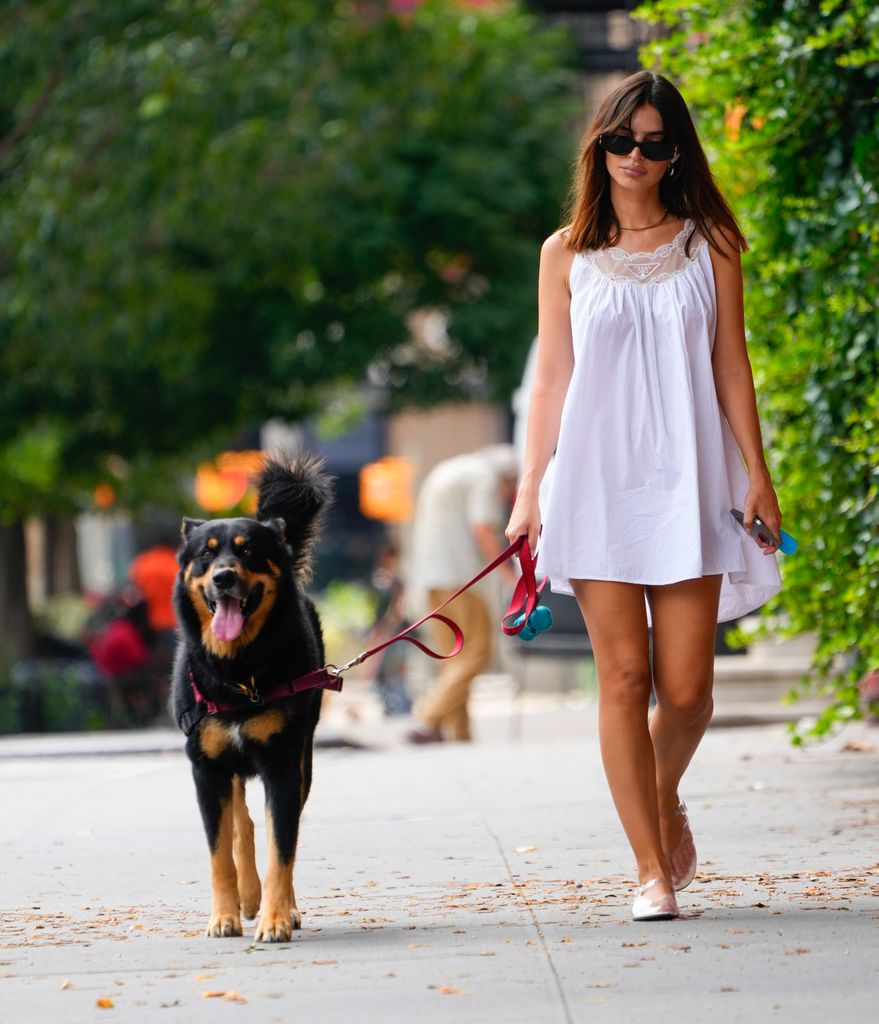Emily Ratajkowski wears a Prada babydoll dress in 2024