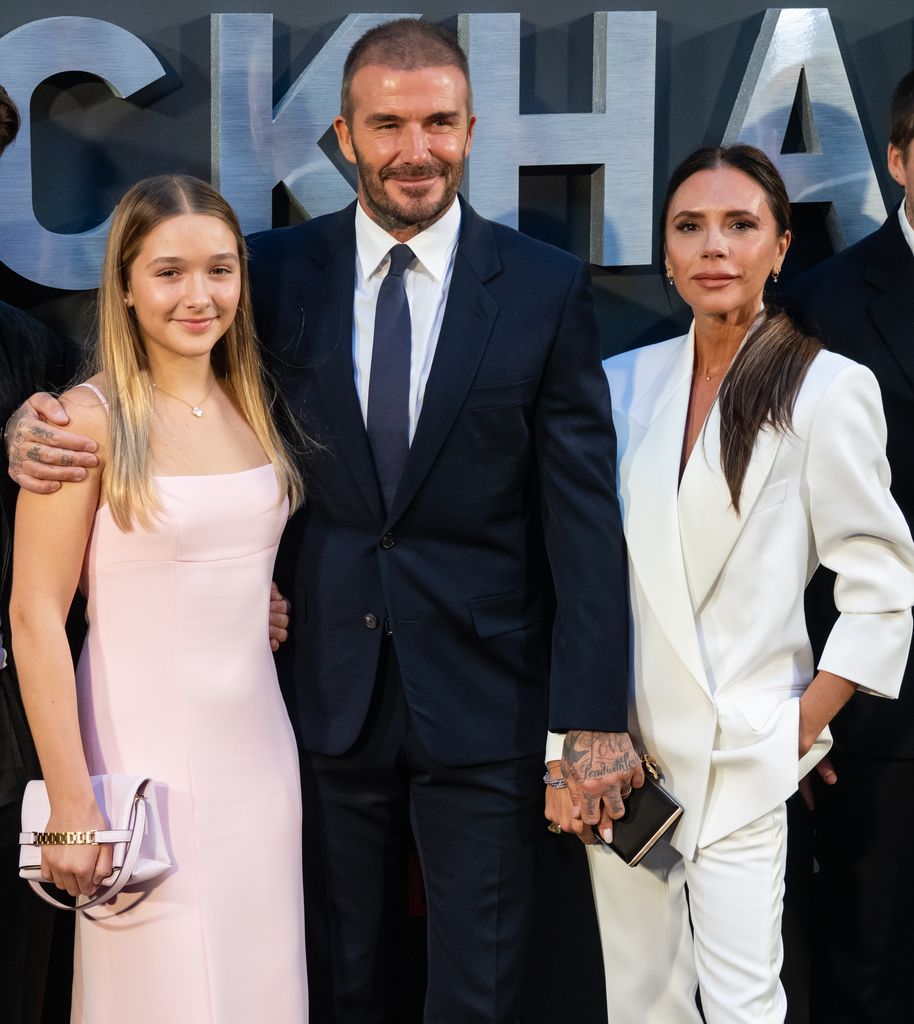 Harper Beckham, David Beckham and Victoria Beckham at the Netflix 'Beckham' UK Premiere