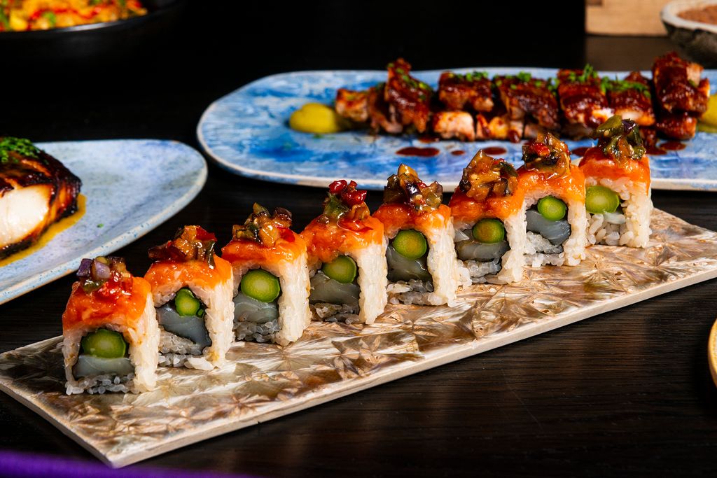 plate of sushi in restaurant