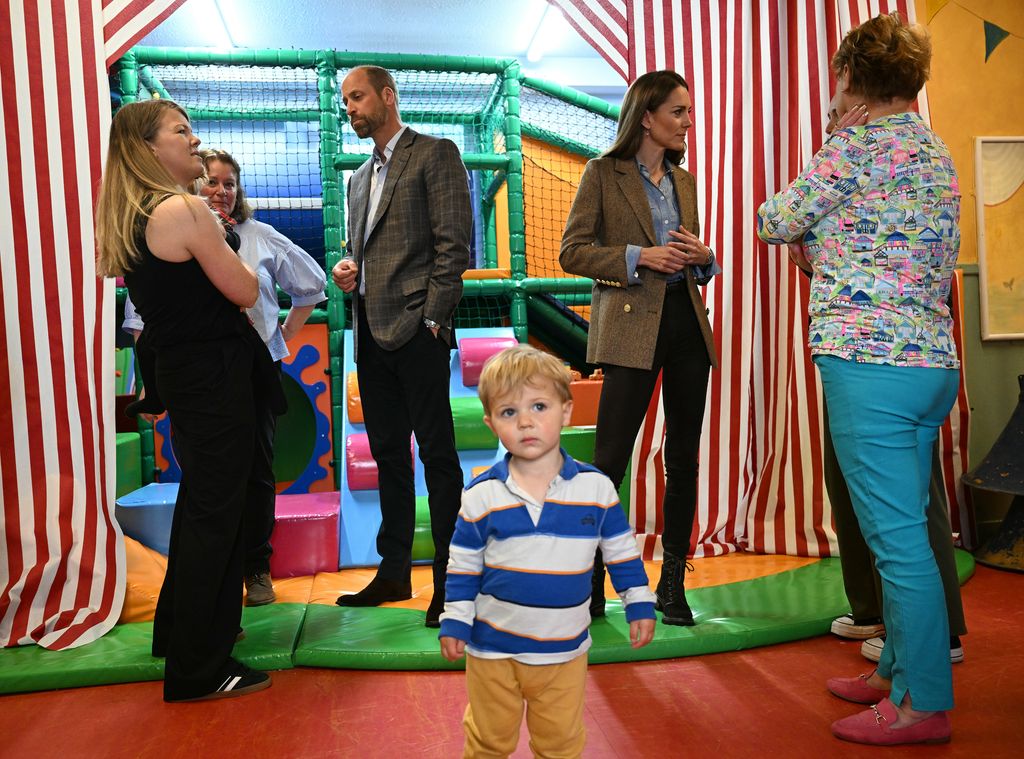 William and Kate standing in front of soft play at Aros Hall