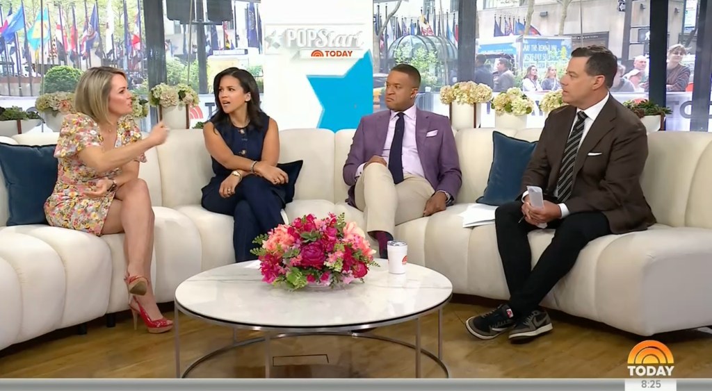 Dylan Dreyer, Craig Melvin, and Carson Daly sat on the sofa during Today Show