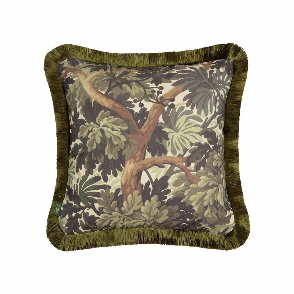 FORIS Medium Fringed Cotton Linen Cushion - Verdure
