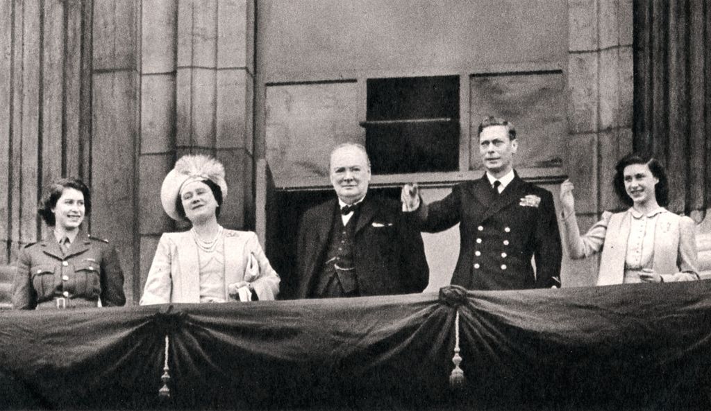 Princess Elizabeth in a military jacket with King George VI, the Queen Mother, and Princess Margaret
