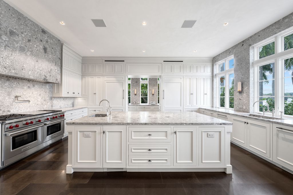 white kitchen with large island
