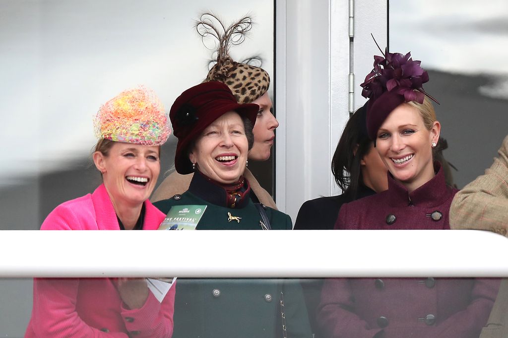 Dolly Maude, Princess Anne and Zara Tindall laughing at Cheltenham