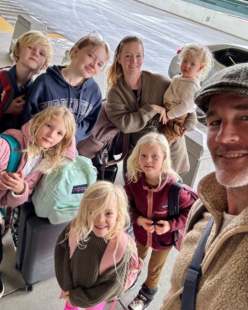 James Van Der Beek and Kimberly Brown with their children Olivia, Joshua, Annabel, Emilia, Gwendolyn and Jeremiah, shared on Instagram