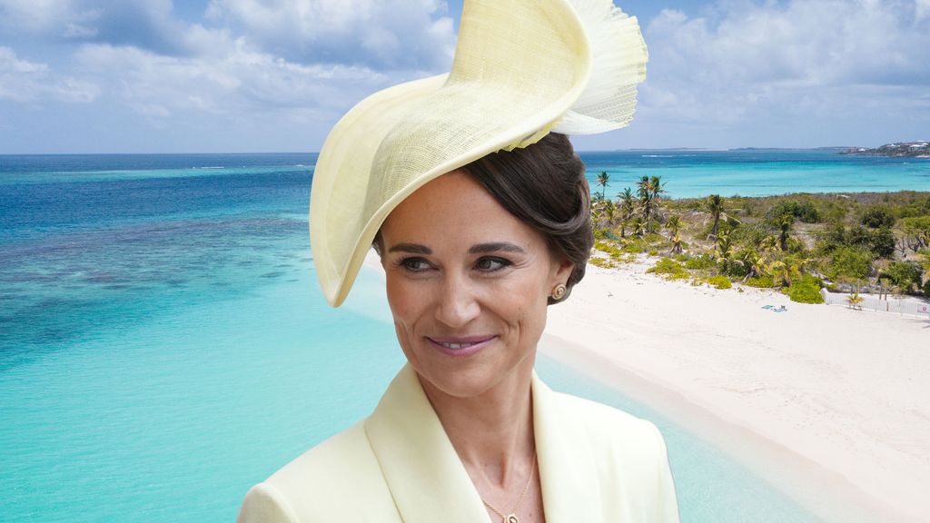 Pippa Middleton in yellow photoshopped over caribbean beach image