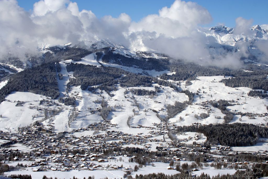 A view of megeve in the haute savoie after a fresh snow fall