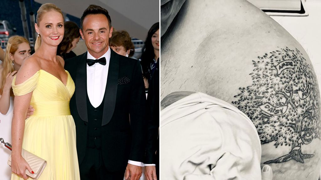 Split of Ant McPartlin and Anne-Marie Corbett with Ant holding newborn