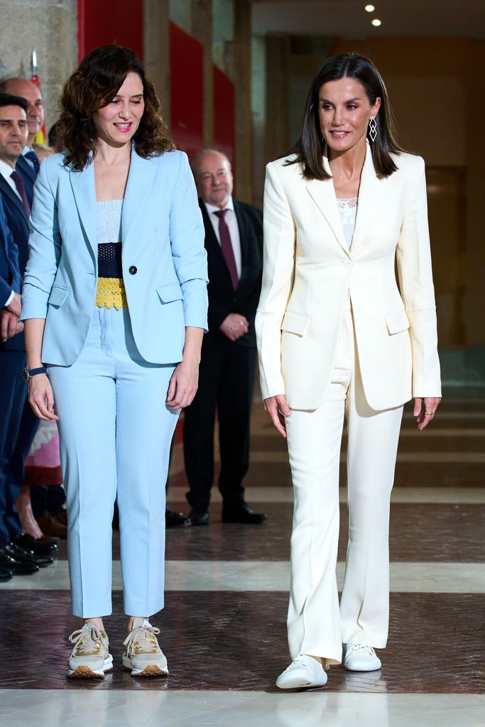 Isabel Diaz Ayuso and Queen Letizia of Spain in suits