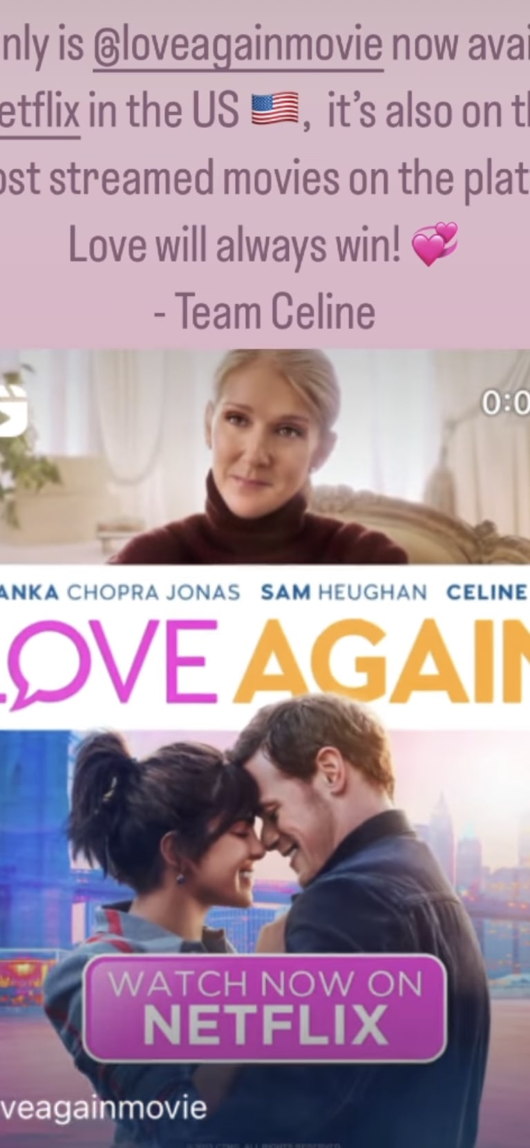 Celine Dion is starring in the movie Love Again