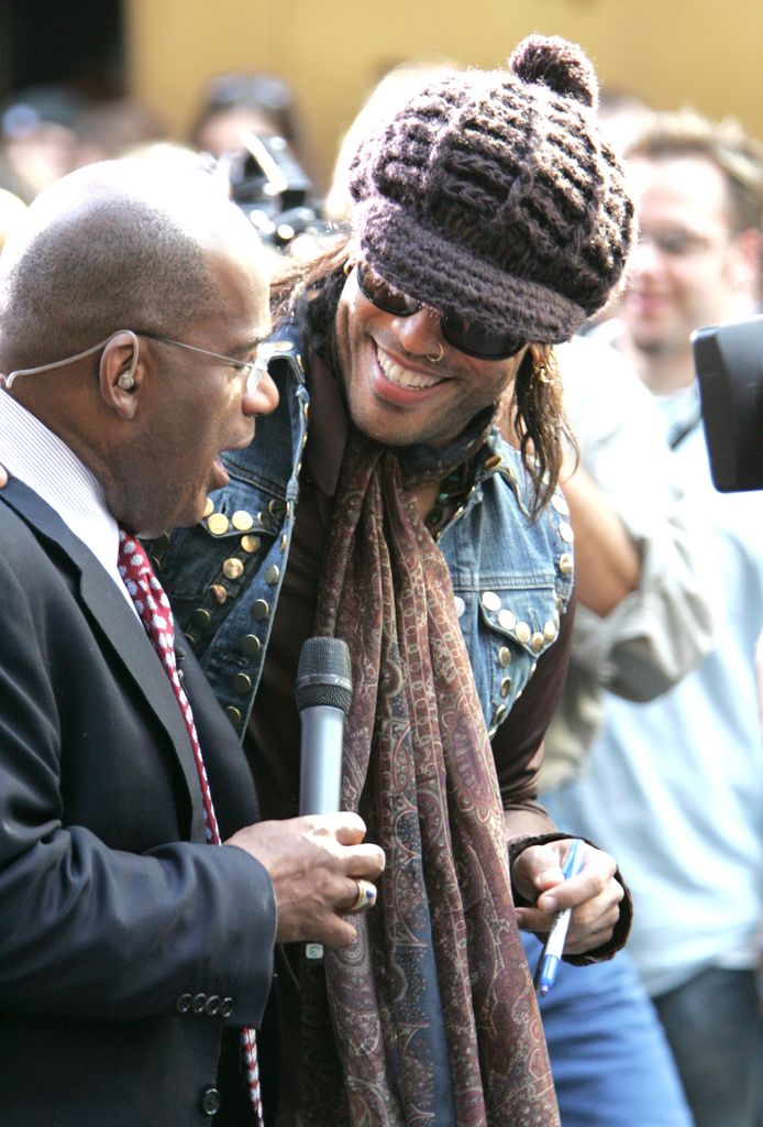 Al Roker and Lenny Kravitz during Lenny Kravitz's performance on the Today Show's Summer Concert Series - May 20, 2004 at NBC Studios, Rockefeller Plaza in New York City, New York, USA. (Photo by James Devaney/WireImage)