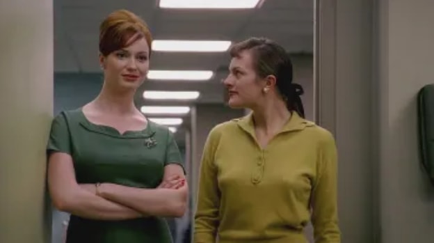 Joan, played by Christina Hendricks, and Peggy, played by Elisabeth Moss