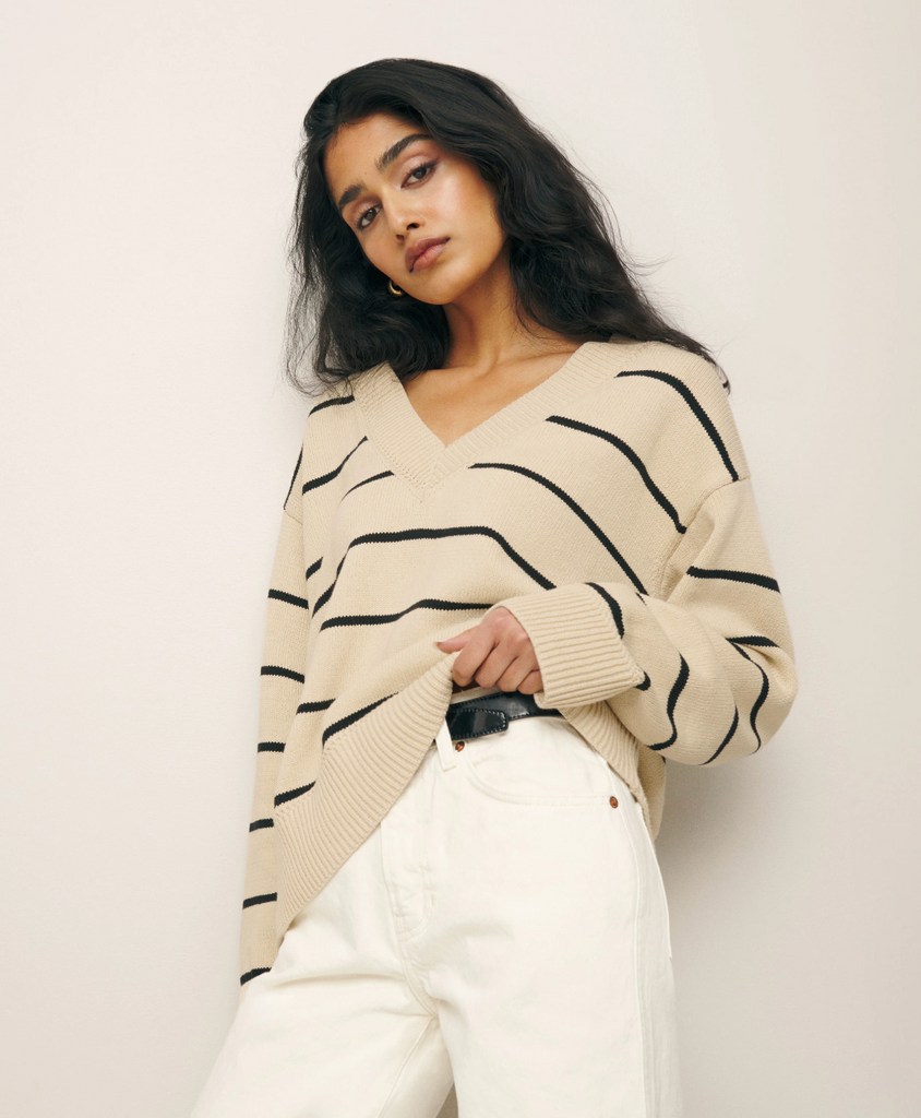 Sienna Oversized Cotton V Neck Sweater from Reformation