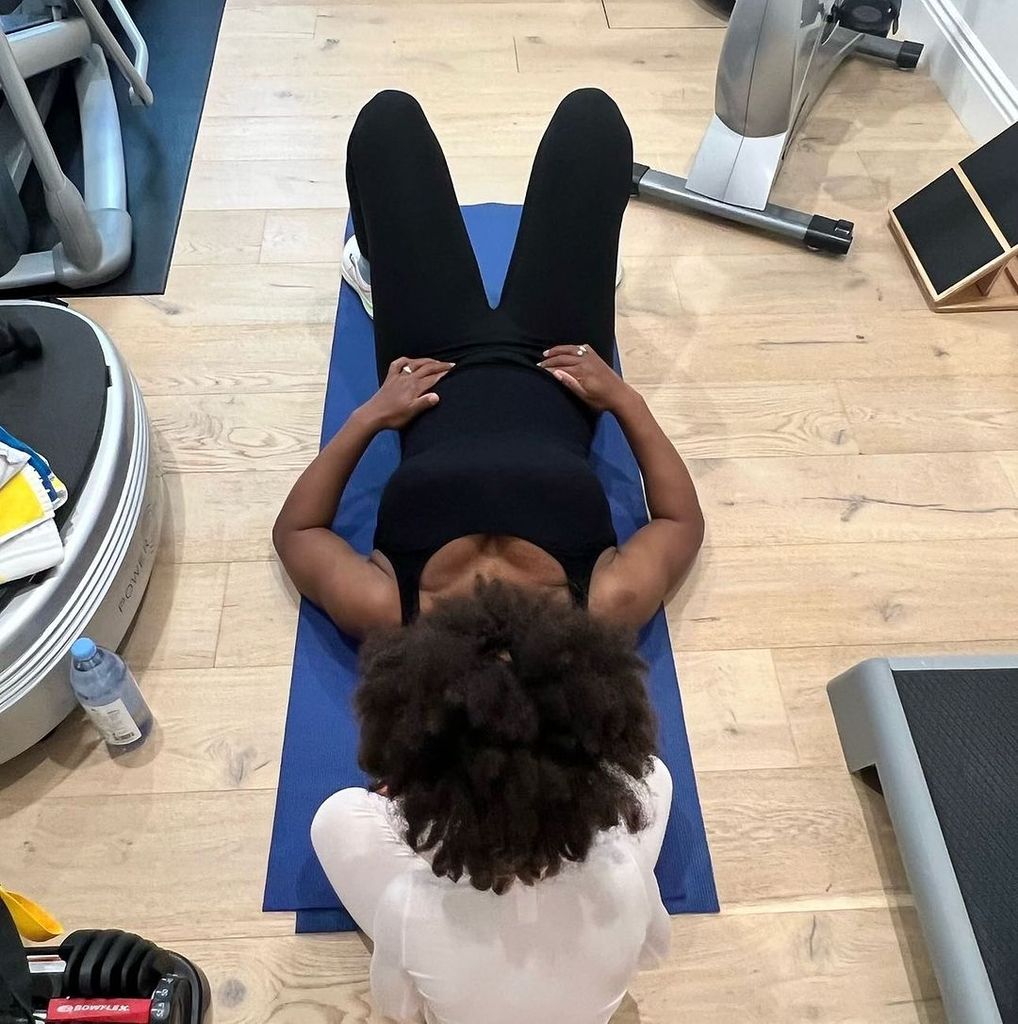 Serena Williams joined by daughter Olympia during her workout in a photo shared on Instagram