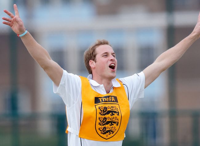 Prince William celebrating on the football pitch