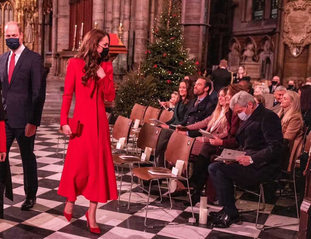Kate Middleton greeting her family at her Christmas carol concert 2021