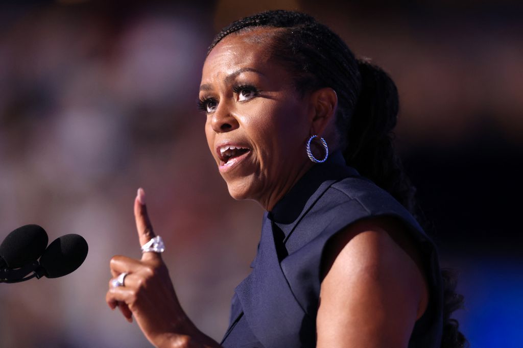 Michelle Obama pointing and talking