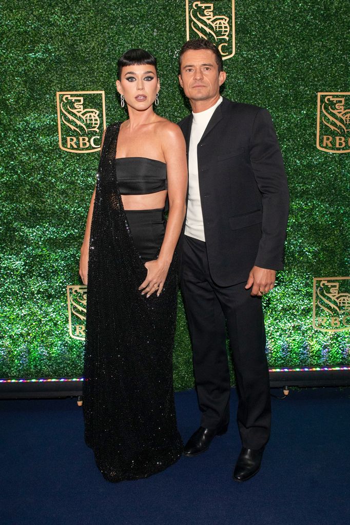 Katy Perry in black co-ord and Orlando Bloom in blazer at "The Cut" premiere party at RBC House
