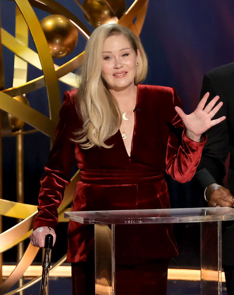 Christina Applegate speaks speaks onstage during the 75th Primetime Emmy Awards at Peacock Theater on January 15, 2024 in Los Angeles, California.