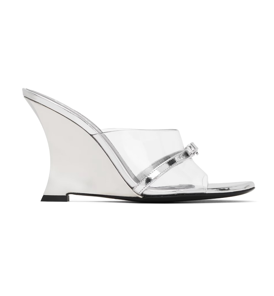 Silver Gianni Ribbon Wedge Mules