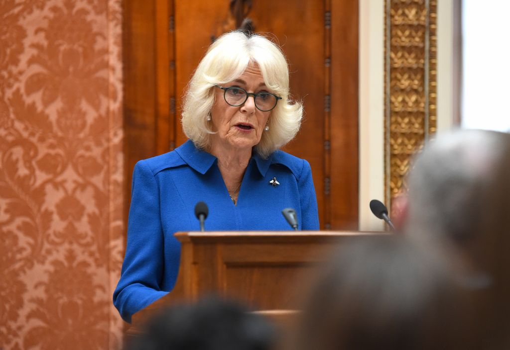 Queen Camilla makes a speech as she hosts a reception recognising those who support survivors of sexual assault and the relaunch of the Wash Bags Project 