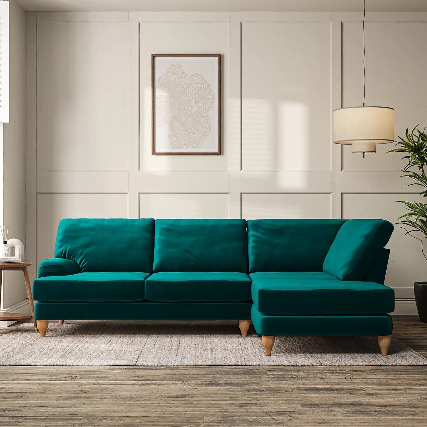 Dunelm peacock corner sofa velvet