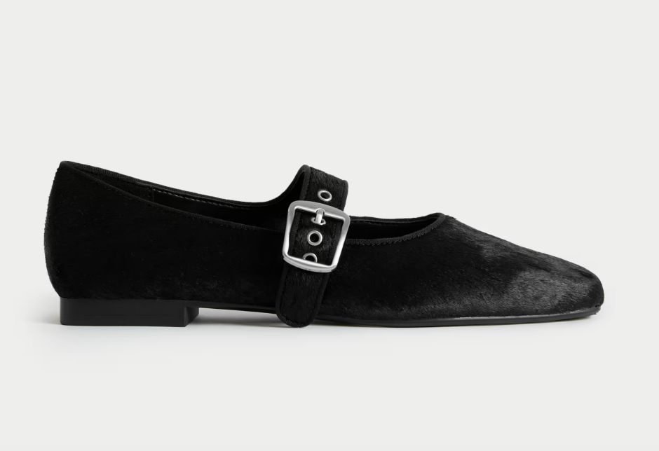 M&S Collection Black Mary Jane Flat Shoes