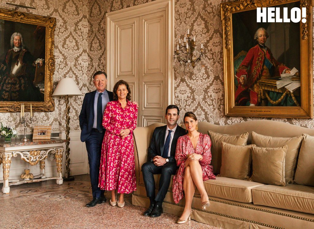 Nicolas and Miren de Lorgeril with their son Henri and his wife, Marie Camille in one of the living rooms inside Château de Pennautier