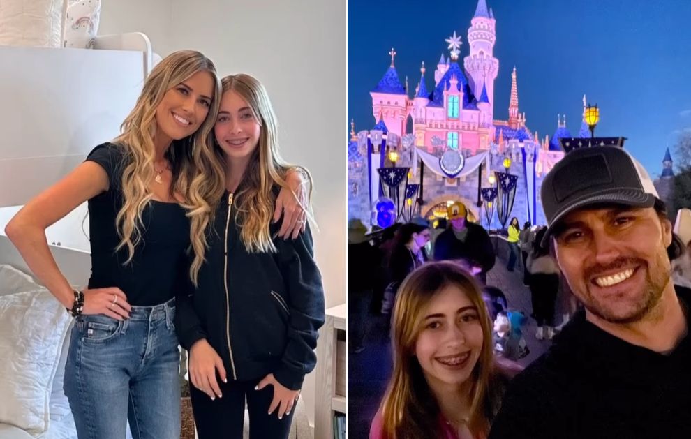 Christina Hall poses with daughter Taylor, and Taylor takes selfie wuth Josh Hall in Disneyland
