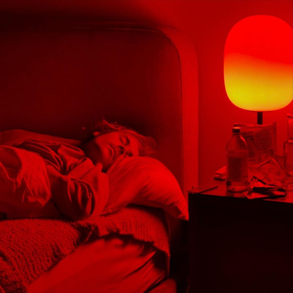 Justin Bieber shows off his red lamp which is said to be great for aiding sleep