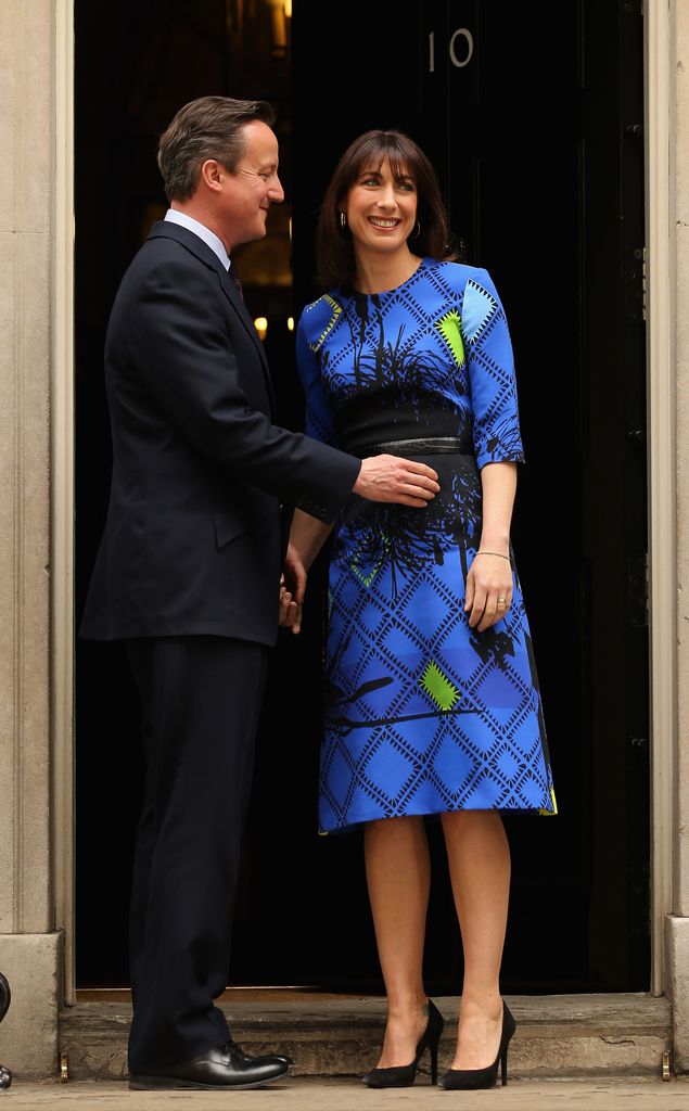 A photo of Samantha Cameron wearing a blue dress 