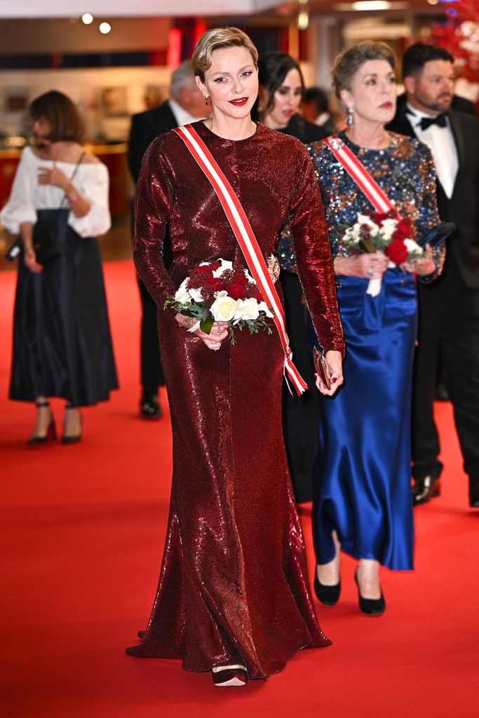 Princess Charlene of Monaco in red sequin dress
