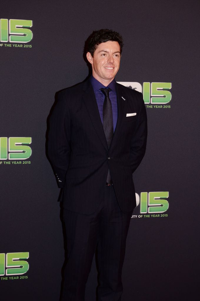 Rory McIlroy in black suit on the red carpet before the BBC Sports Personality of the Year award at Odyssey Arena 
