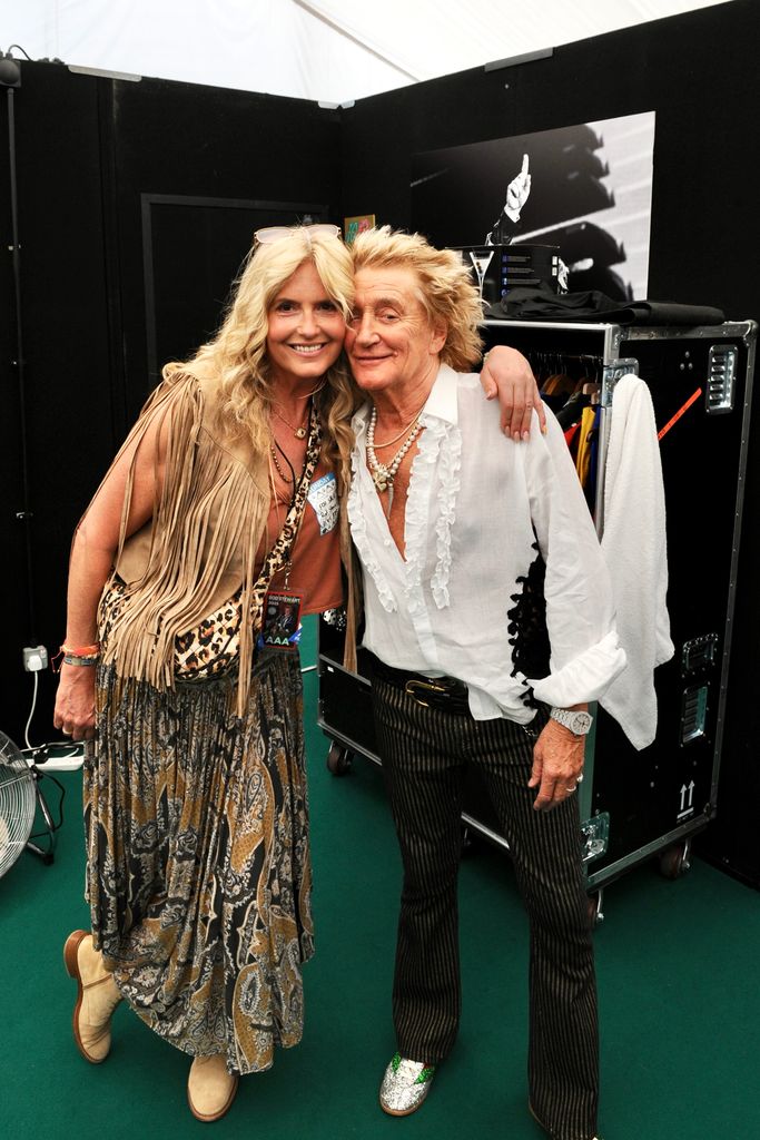 Penny Lancaster and Rod Stewart backstage at Glastonbury