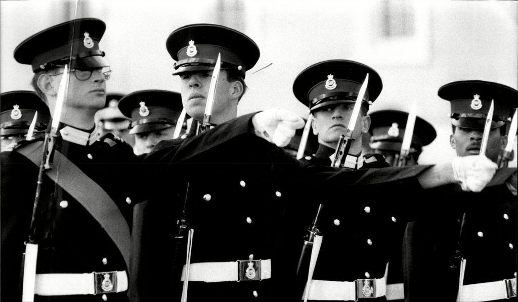 Black and white photo of Prince Wenzel with other students at Sandhurst