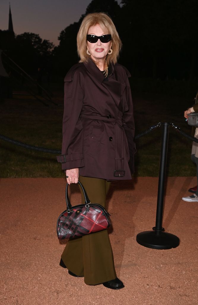 Joanna Lumley arrives at the Burberry Summer 2026 show during London Fashion Week on September 22, 2025 in London, England. (Photo by Alan Chapman/Dave Benett/Getty Images for Burberry)