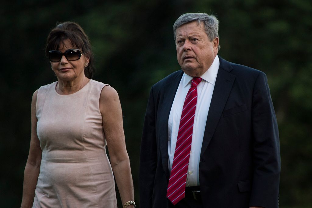 Amalija Knavs and Viktor Knavs, parents of first lady Melania Trump walk from Marine One across the South Lawn as they return from Bedminster, N.J. at the White House in Washington, DC on Sunday, June 11, 2017.