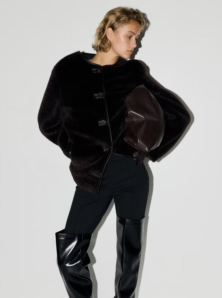 H&M faux shearling coat dark brown