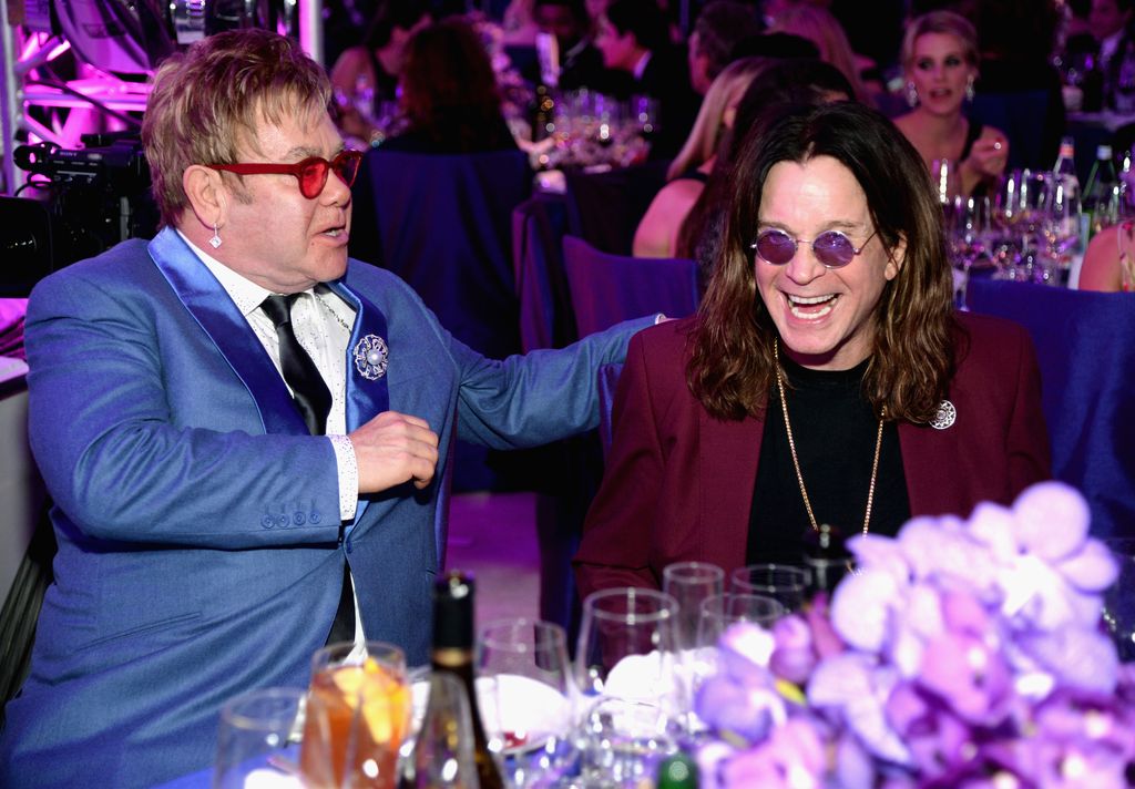 Singer songwriters Ozzy Osbourne (R) and Sir Elton John (L) attend the 23rd Annual Elton John AIDS Foundation Academy Awards Viewing Party in 2015