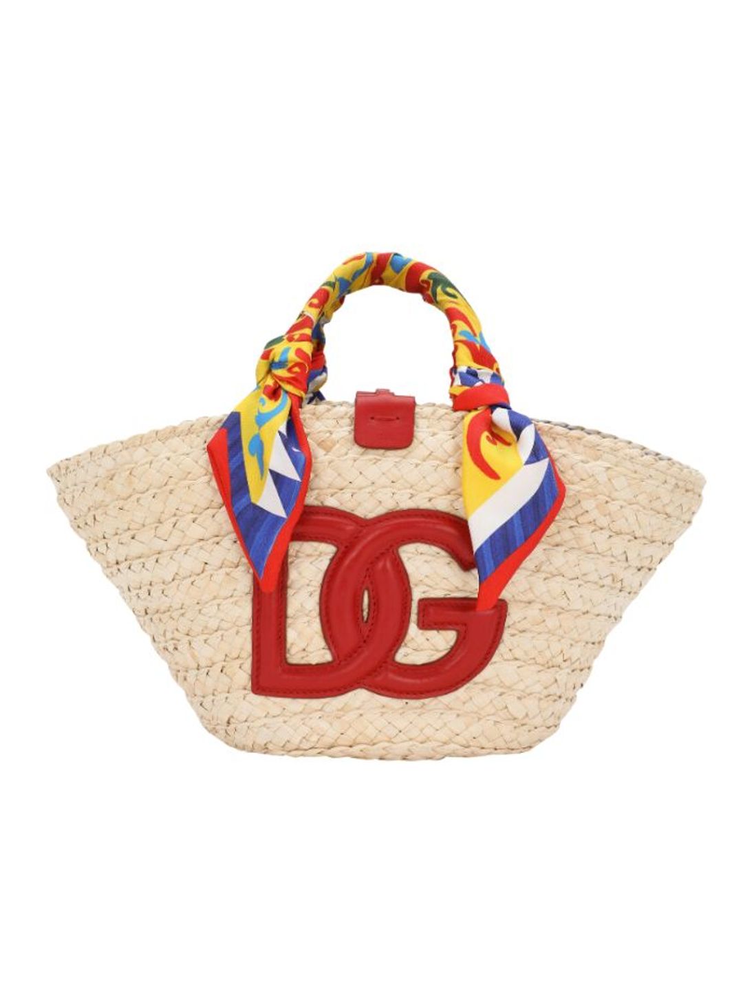 Dolce & Gabbana beach bag with scarf tied around the handles 