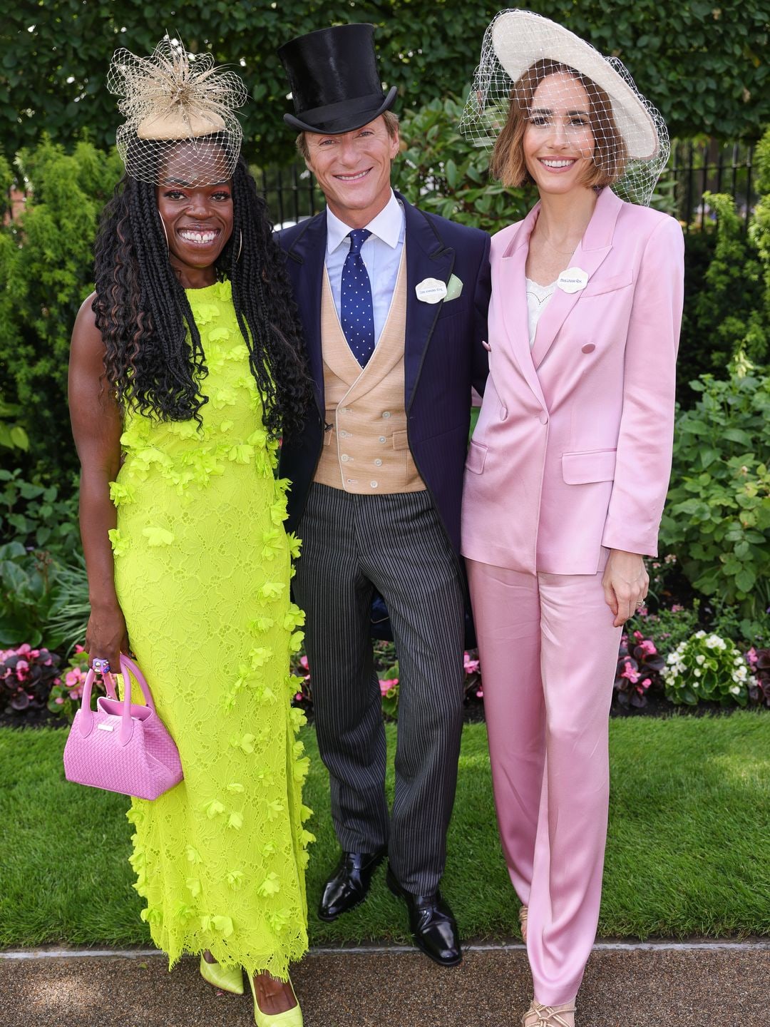 ASCOT, ENGLAND - JUNE 20: (L to R) Nana Acheampong, Scott Wimsett and Louise Roe attend day one of Royal Ascot 2023 at Ascot Racecourse on June 20, 2023 in Ascot, England. (Photo by Dave Benett/Getty Images for Royal Ascot)