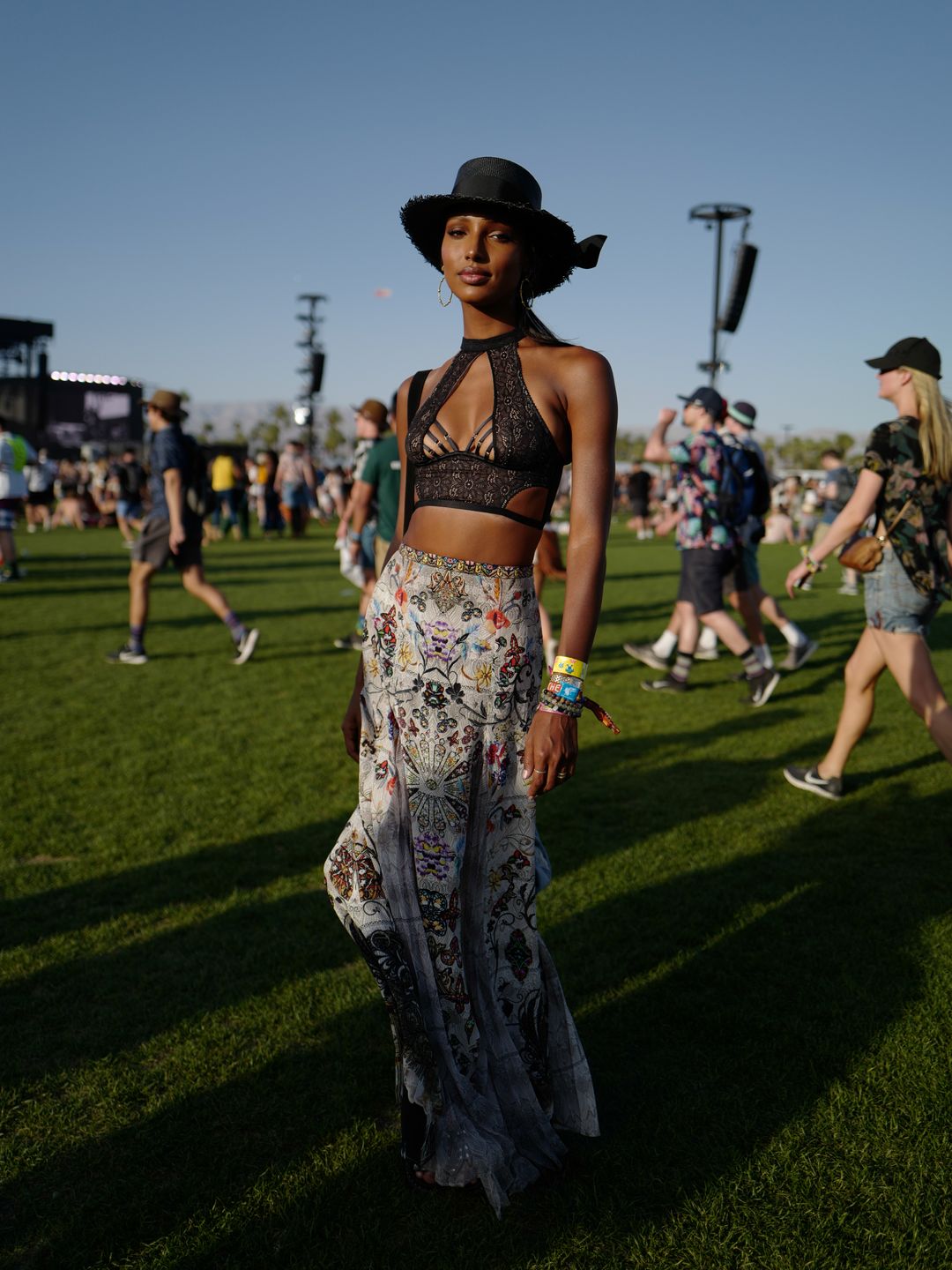 INDIO, CA - APRIL 13: Jasmine Tookes wearing a Victoria Secret BH during day 1 of the 2018 Coachella Valley Music & Arts Festival Weekend 1 on April 13, 2018 in Indio, California. (Photo by Jeremy Moeller/GC Images)