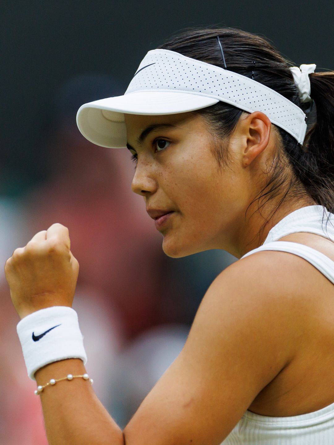 Emma Raducanu of Great Britain celebrates during her match against Lulu Sun of New Zealand in the fourth round of the ladies singles during day seven of The Championships Wimbledon 2024 at All England Lawn Tennis and Croquet Club on July 07, 2024 in London, England. (Photo by Frey/TPN/Getty Images)