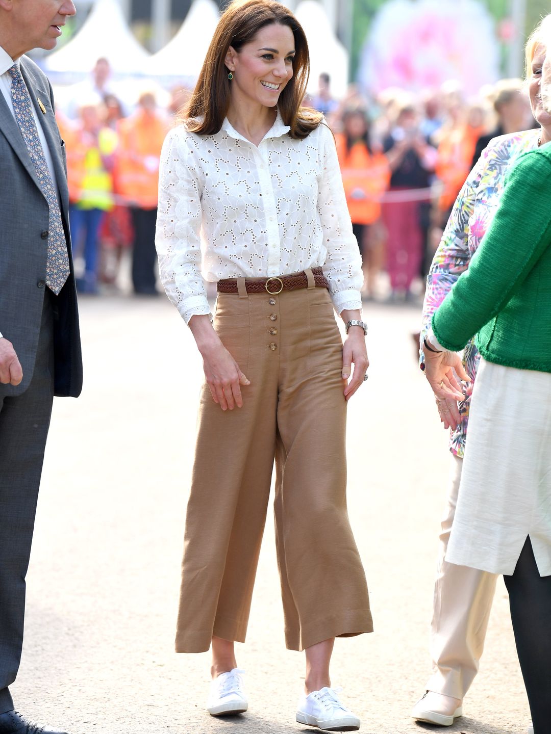 Catherine, Duchess of Cambridge attends her Back to Nature Garden at the RHS Chelsea Flower Show wearing Massimo Dutti